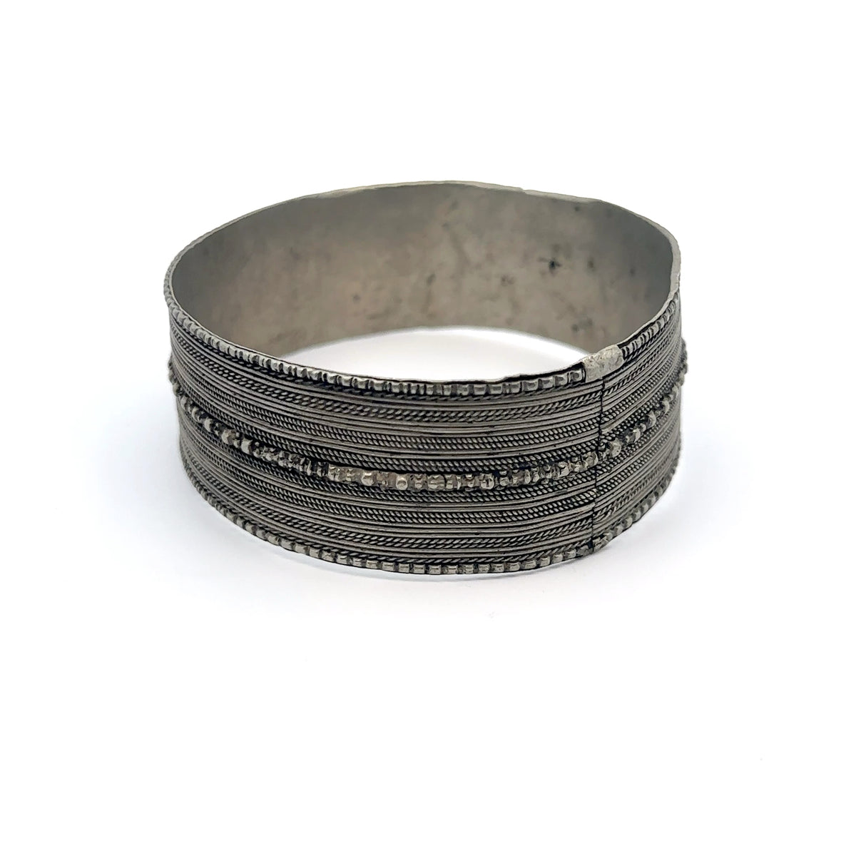 Ethiopian Antique Silver Bracelet w Pin – main view