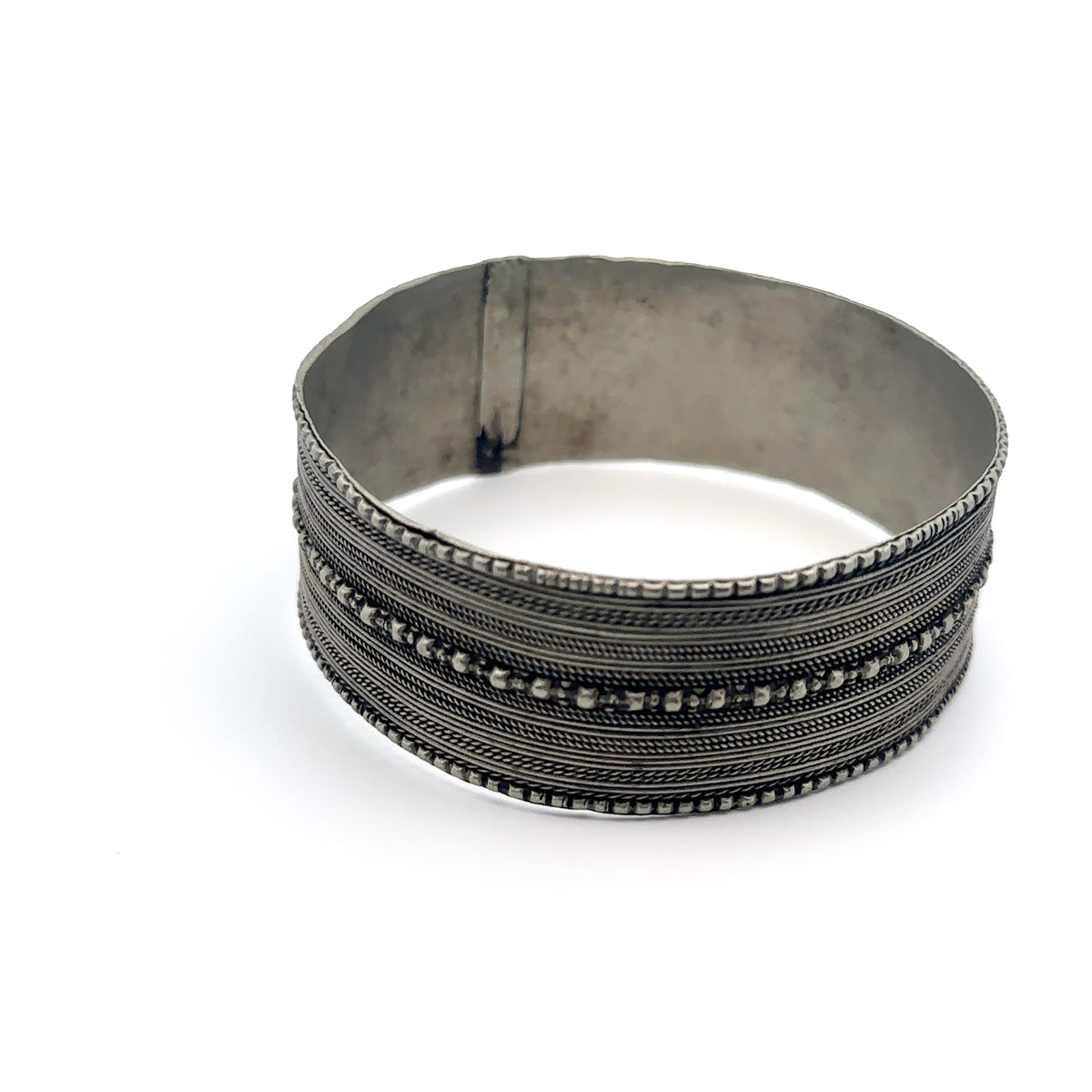 Ethiopian Antique Silver Bracelet w Pin – front view
