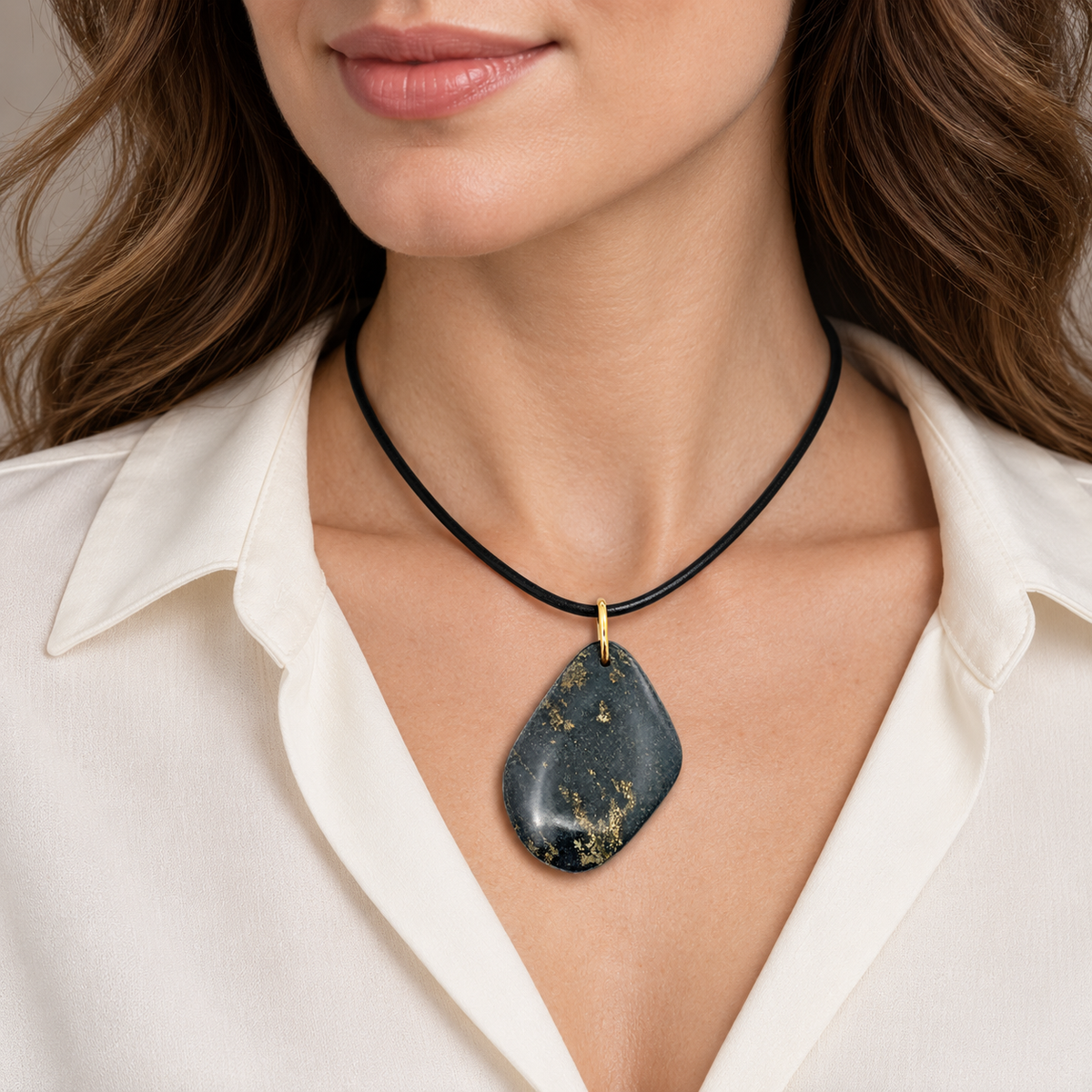 Natural Peruvian Black Jade and Pyrite Pendant