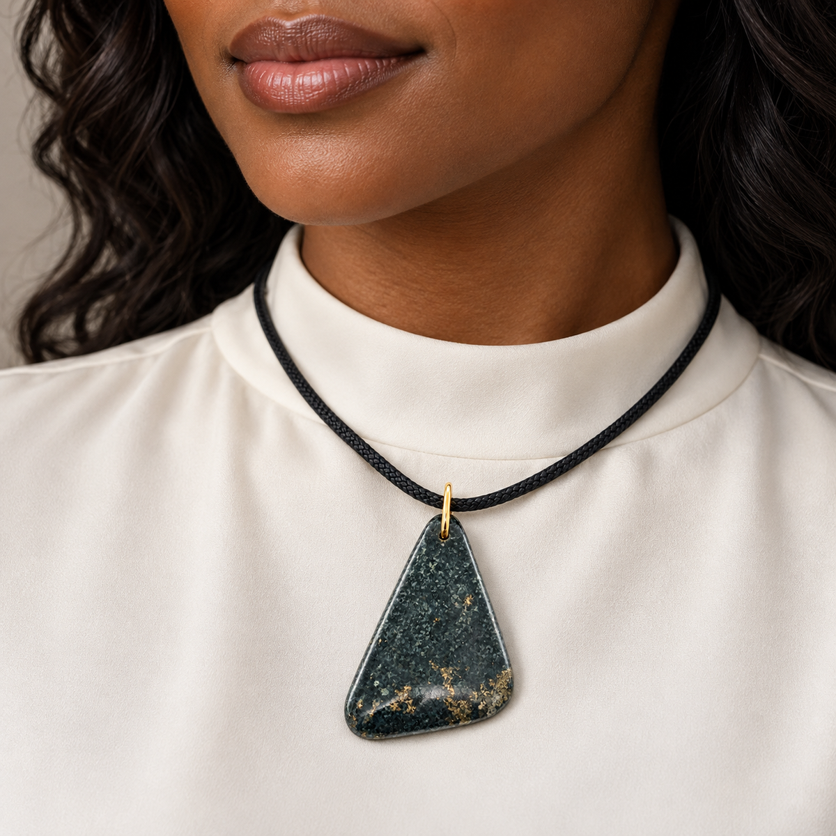 Natural Peruvian Black Jade and Pyrite Pendant