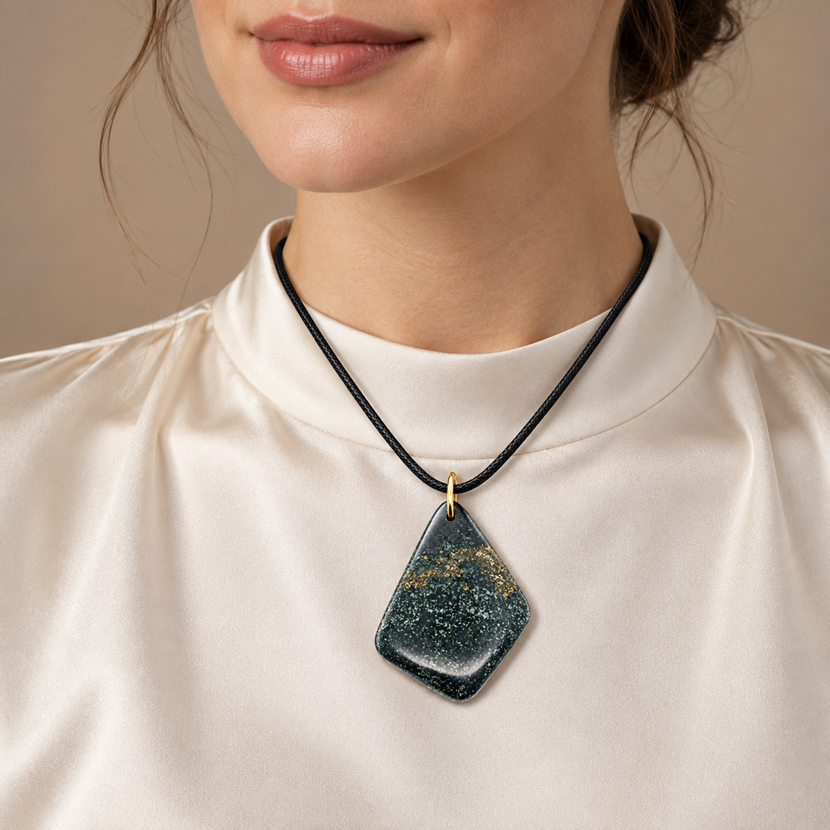 Natural Peruvian Black Jade and Pyrite Pendant