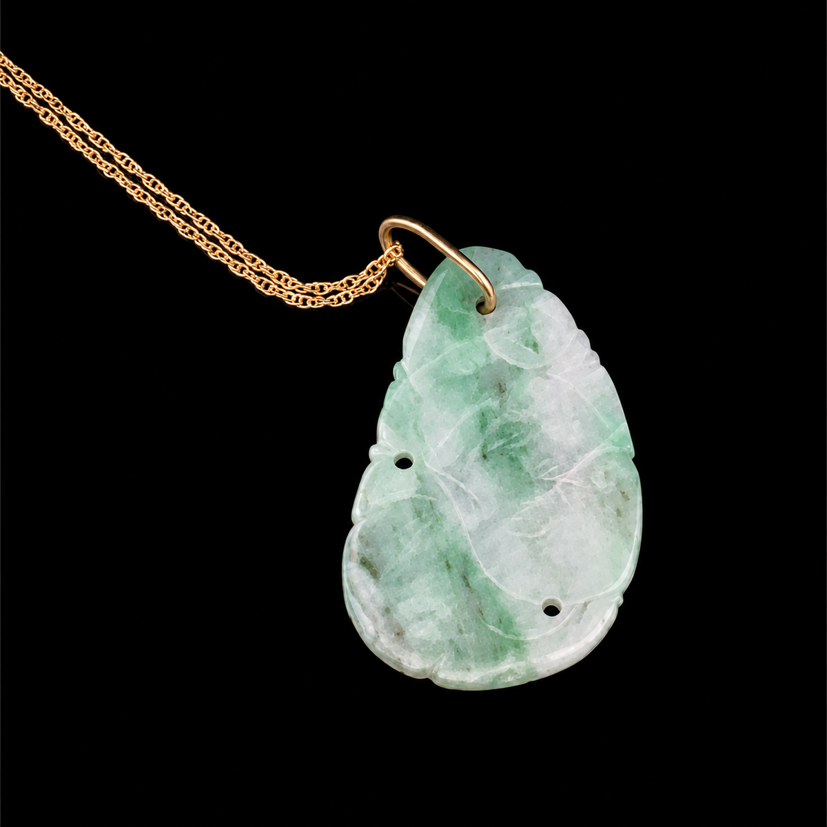 18KY Gold, 7.52ct Jadeite Bail with 18KY Gold 18" Rope Chain – front view