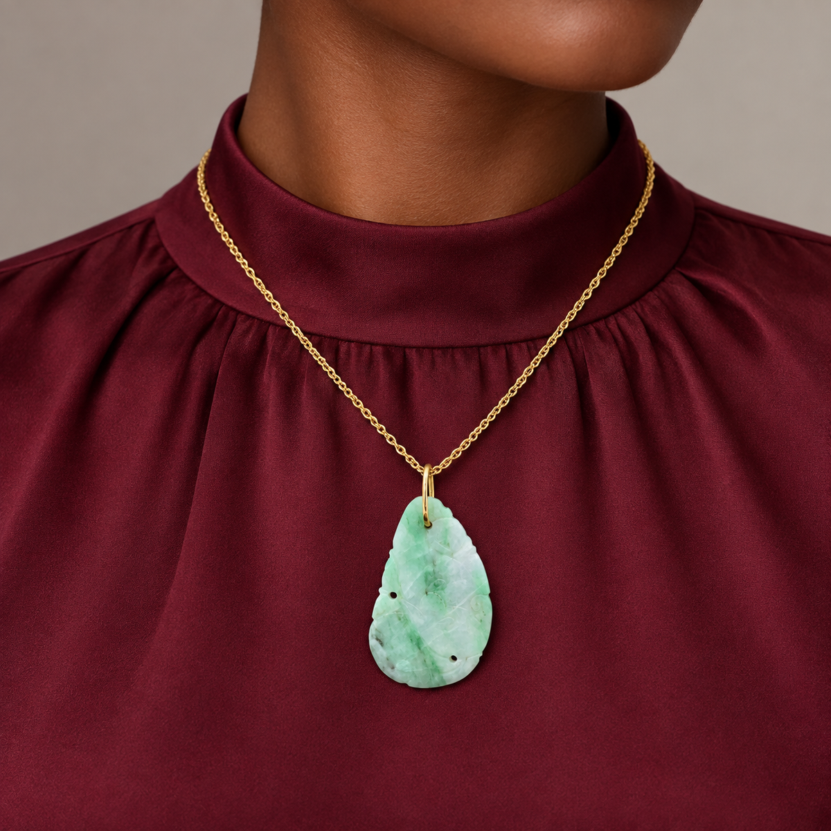 Natural Jadeite Pendant in 18K Yellow Gold
