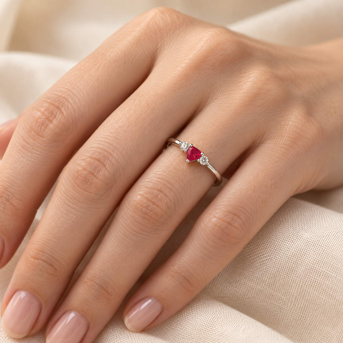 Natural Burmese Ruby and Diamond Ring in 18K White Gold