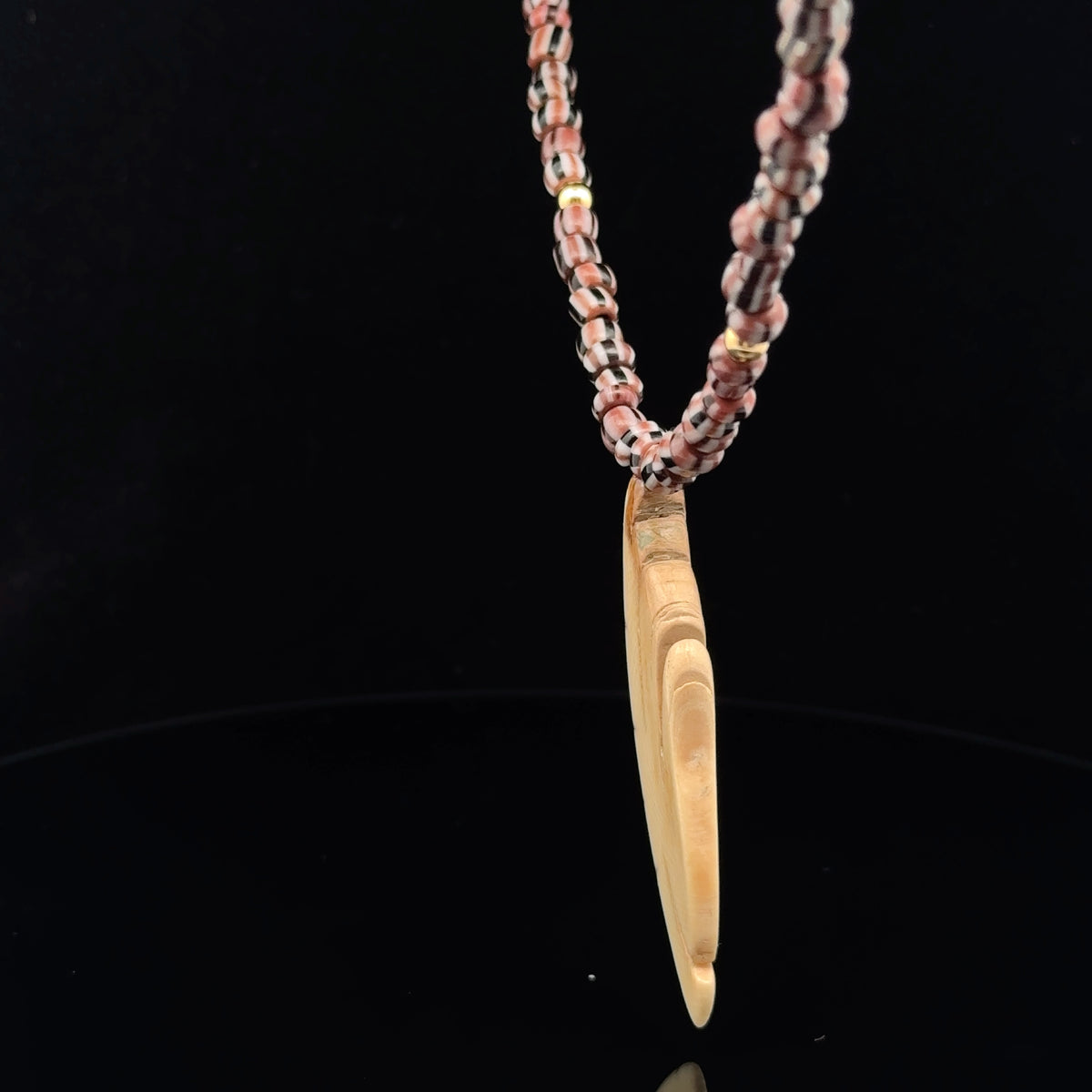 Venetian Trade Beads with Woolly Mammoth Ivory Pendant with 18KY Gold Pearl Clasp – side view