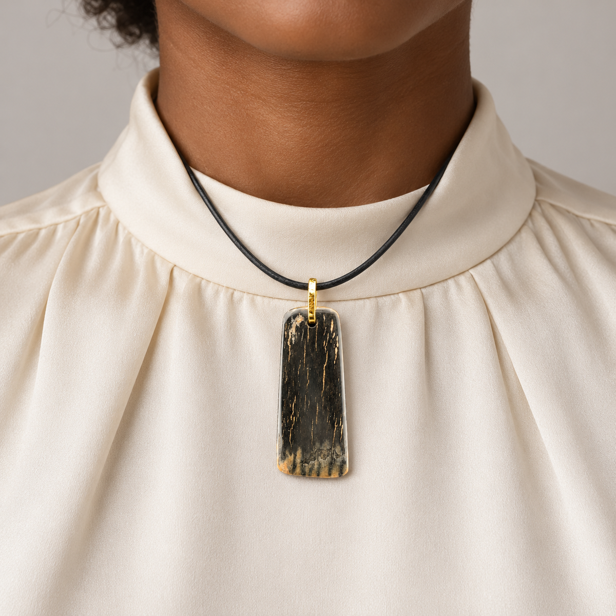 Fossil Woolly Mammoth Ivory Pendant in 18K Yellow Gold