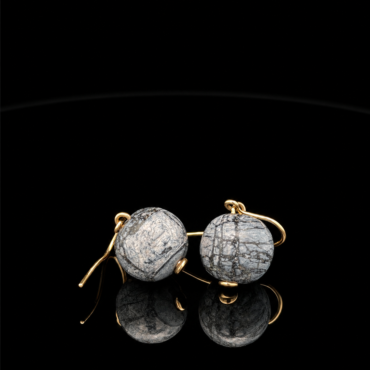 18KY Gold, 14mm Asian Woolly Mammoth Bead Pair of Earrings – main view