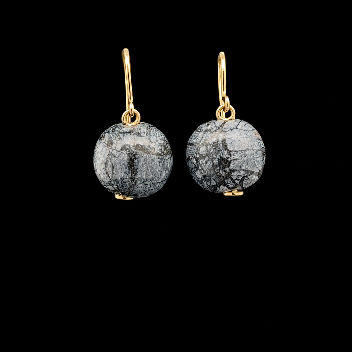 18KY Gold, 14mm Asian Woolly Mammoth Bead Pair of Earrings – front view