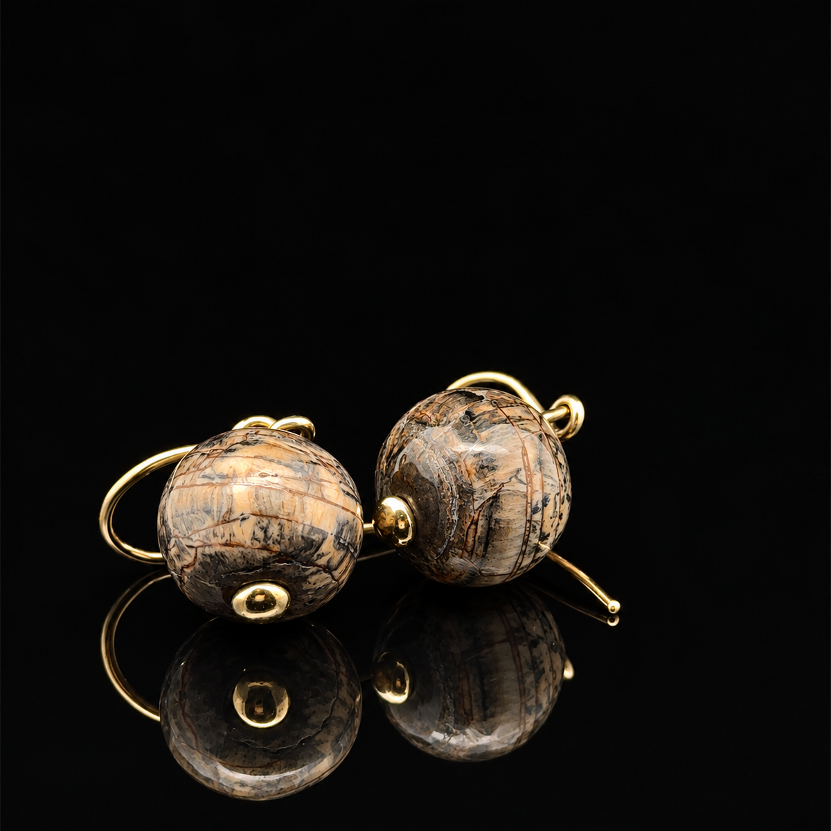 18KY Gold, 14mm Asian Woolly Mammoth Bead Pair of Earrings – main view