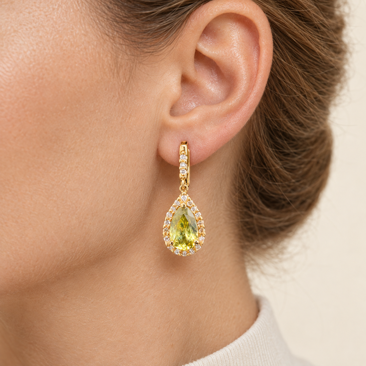 Natural Zimbabwean Sphene and Diamond Drop Earrings in 22K Yellow Gold