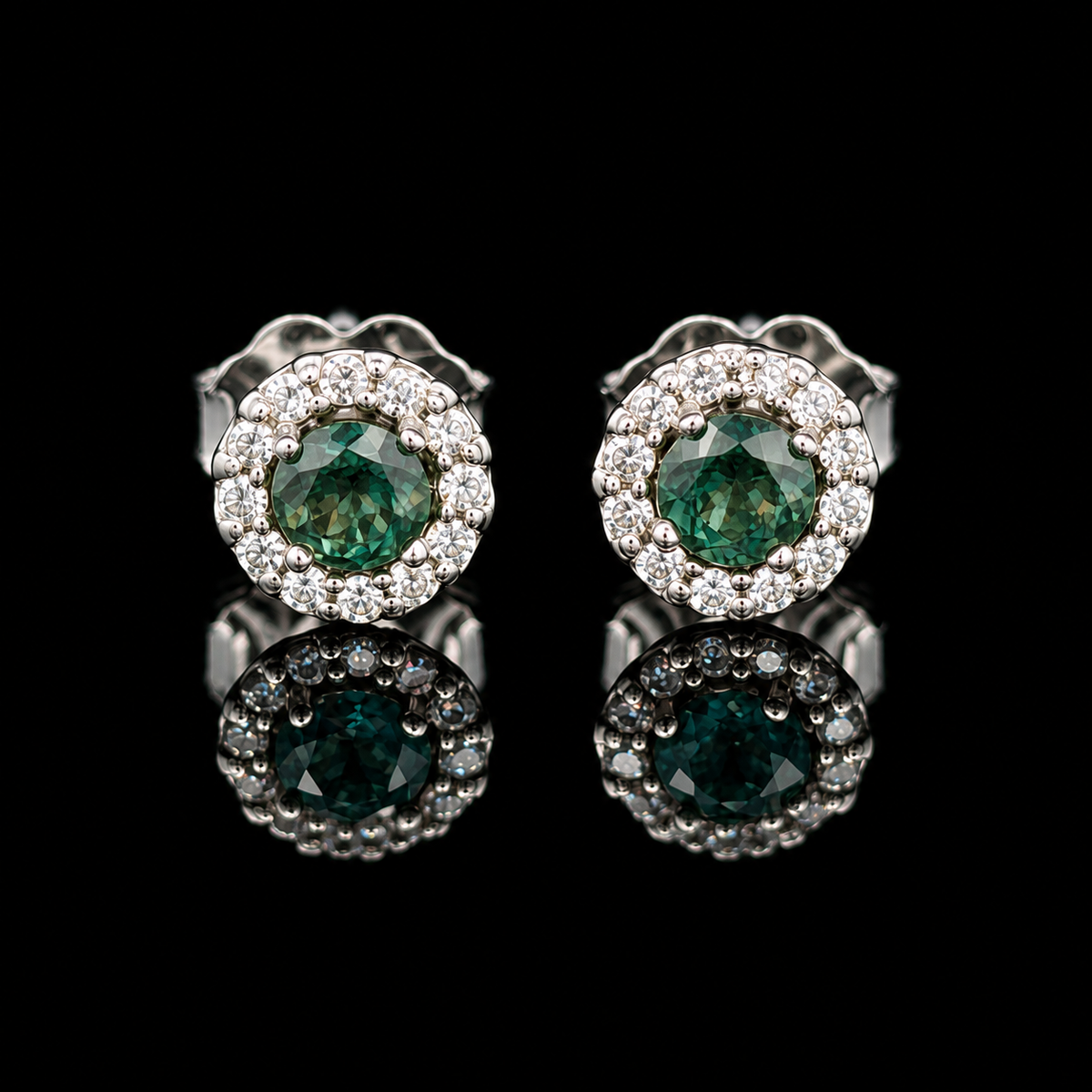 Natural Alexandrite and Diamond Earring Studs in 14K White Gold