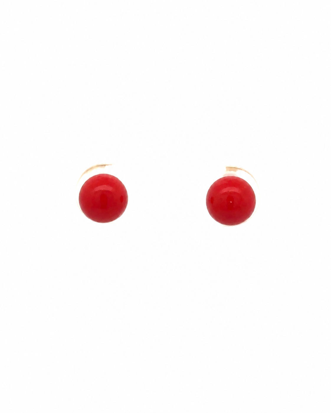 14KY Gold, 3.41cttw, 6mm Italian Red Coral Ball Studs – front view