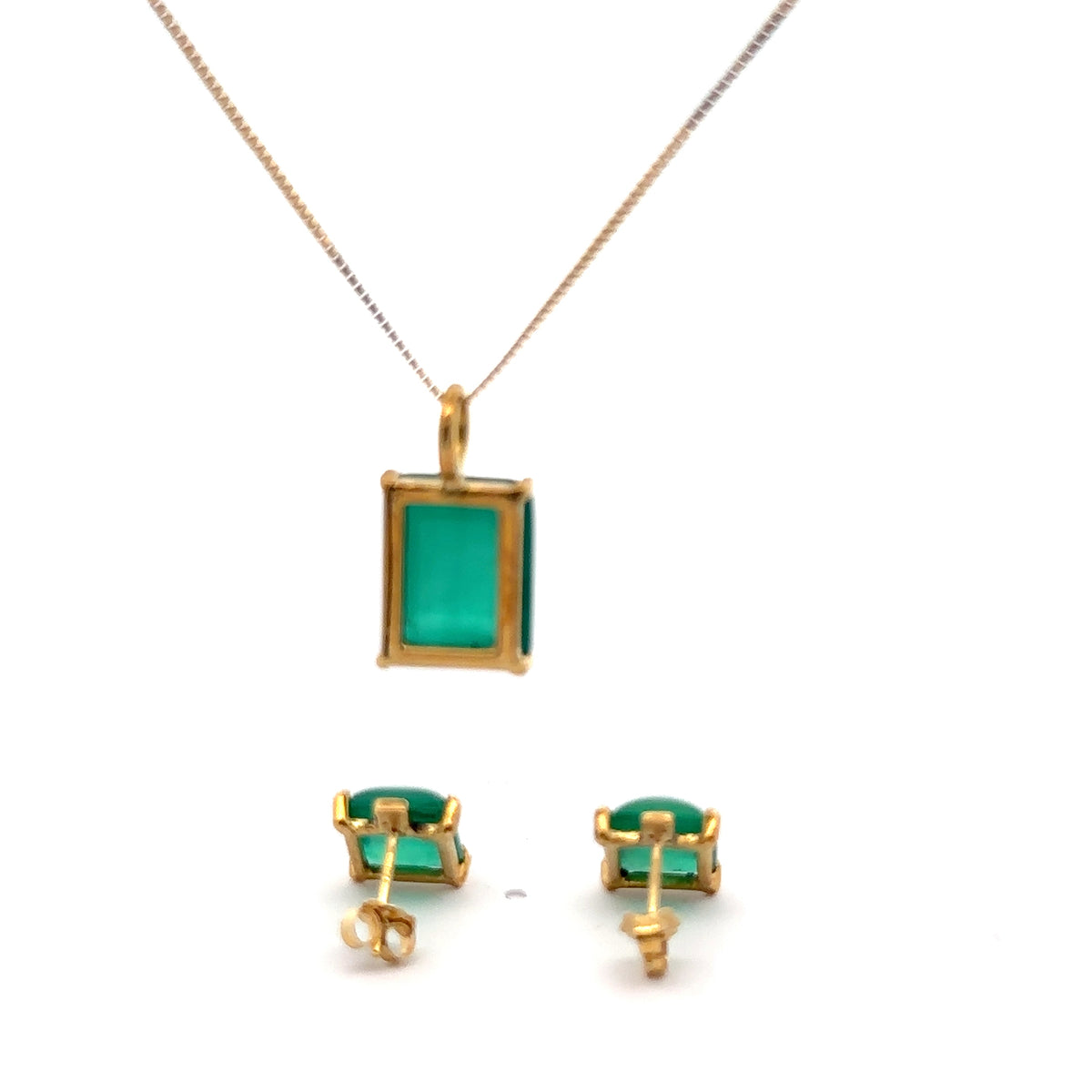 18KY Gold, 9.21ct Zambian Emerald & 5.31cttw Prong Setting with 18KY Gold 18-inch-long Necklace & Earring Studs – back view
