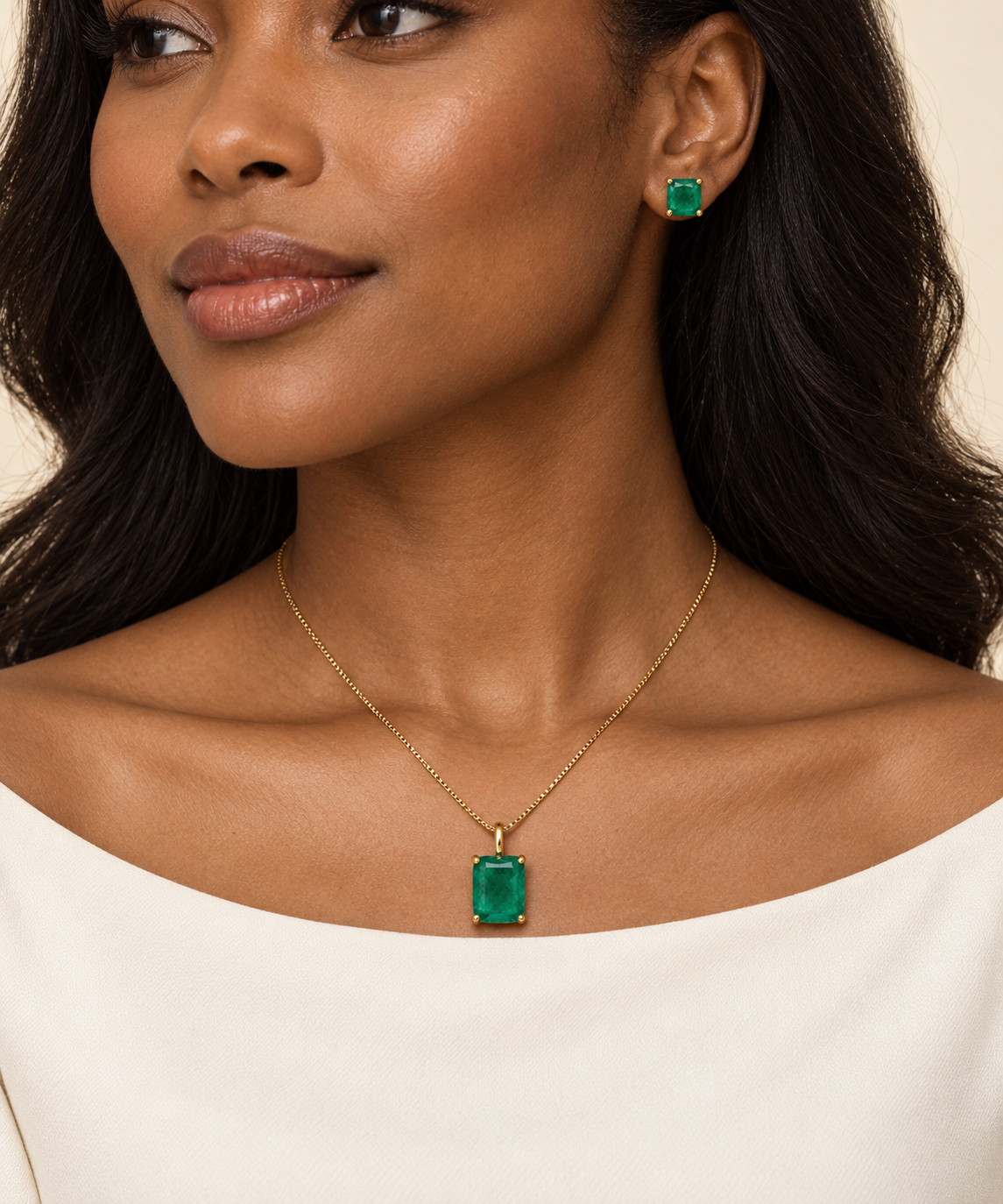 Natural Zambian Emerald Pendant and Earring Suite in 18K Yellow Gold