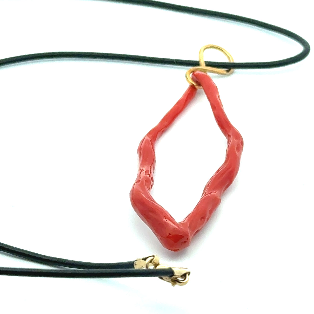 Coral Polished Branch Hoop Set 18KY Gold Wrapped Bail – main view