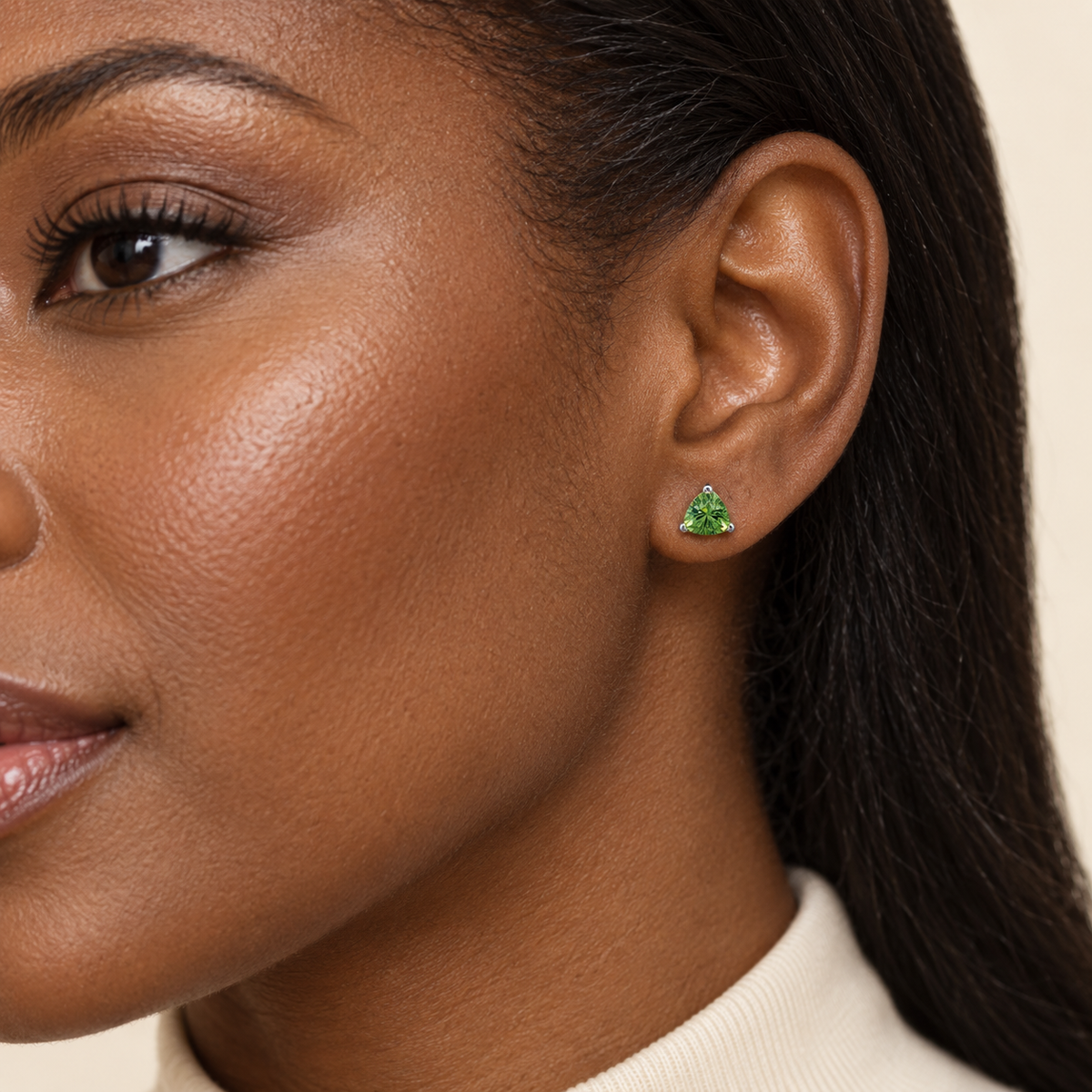 Natural Namibian Demantoid Garnet Stud Earrings in Platinum