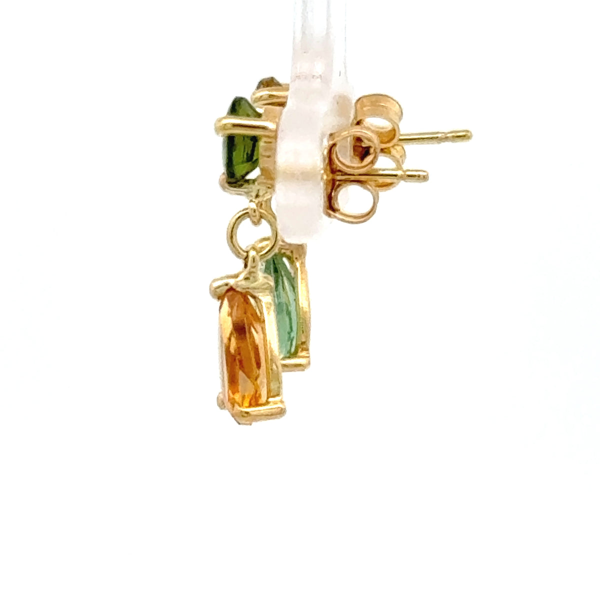 Natural Multicolor Tourmaline Calabar, Nigeria, Drop Earrings in 18K Yellow Gold