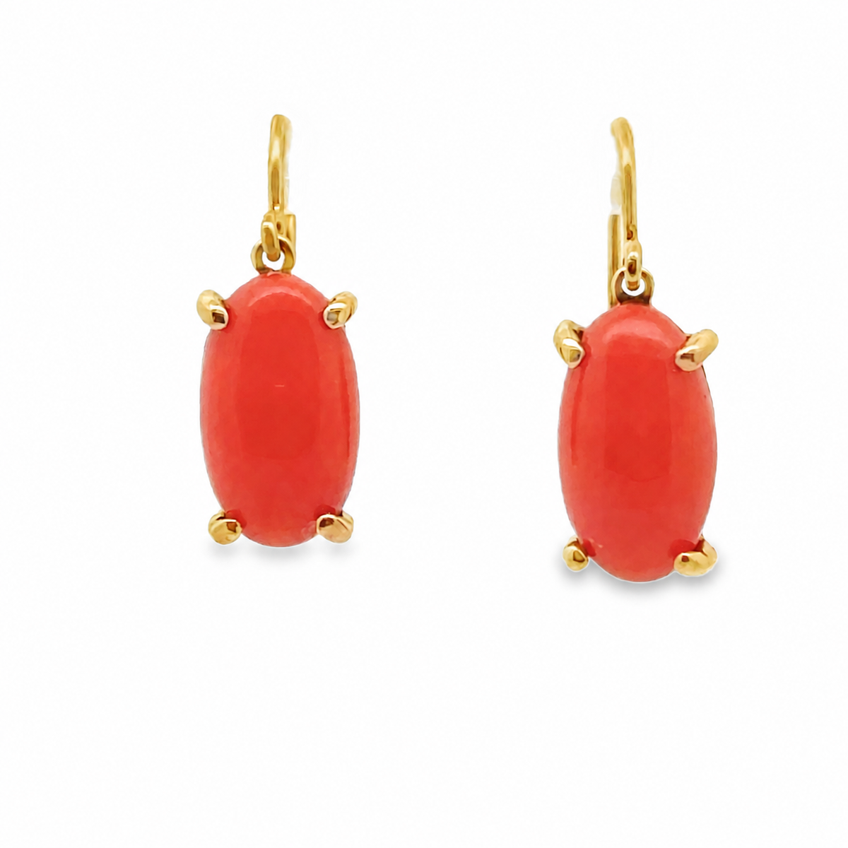 Natural Precious Coral Drop Earrings in 18K Yellow Gold