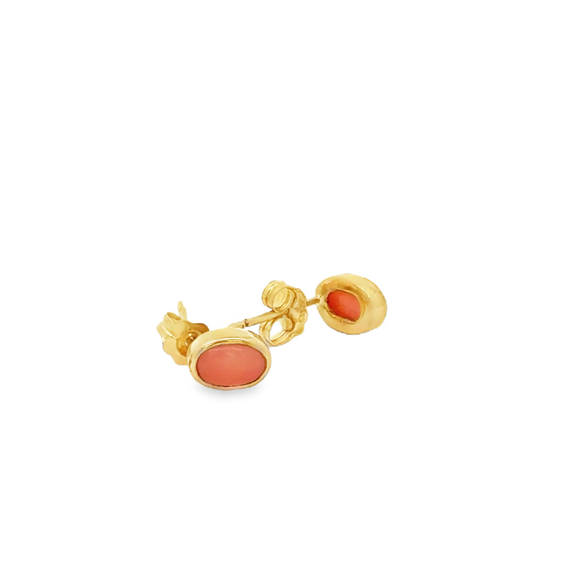 18KY Gold, 0.91cttw, 6x4mm Precious Coral, 2pcs, Ovals, Bezel Set with Post Backs – main view