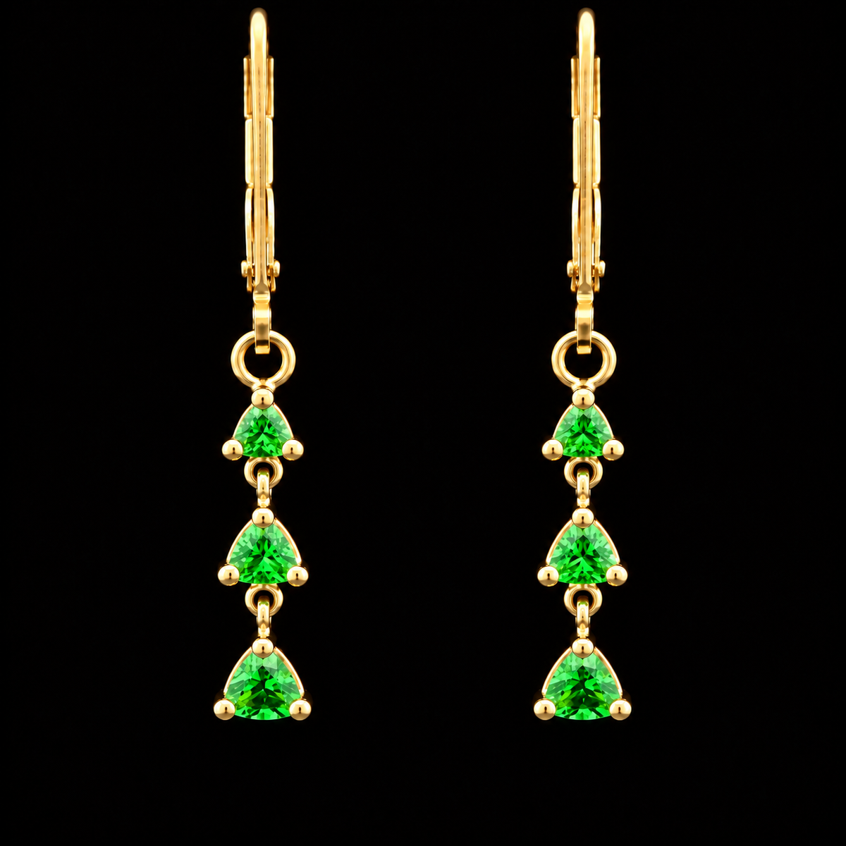 Natural Tsavorite Garnet Dangle Earrings in 18K Yellow Gold