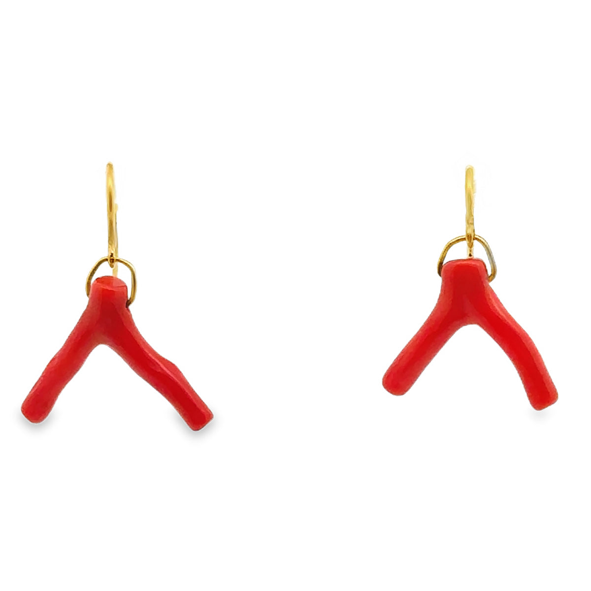 18KY Gold, Polished Coral Branch, French Earwire Dangle Earrings – main view