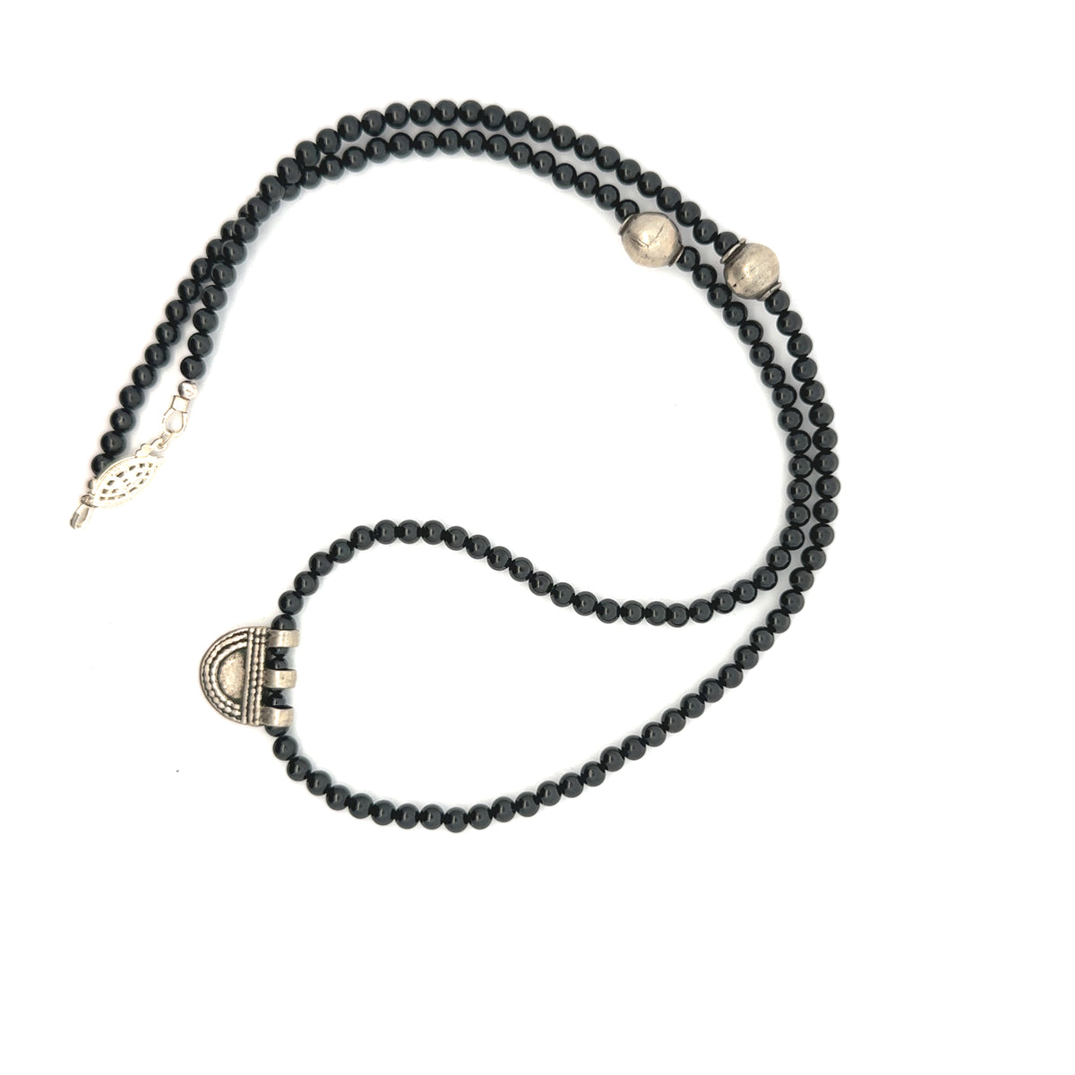 Black Spinel Beads with Ethiopian Antique Silver Tulsum Small Necklaces – main view