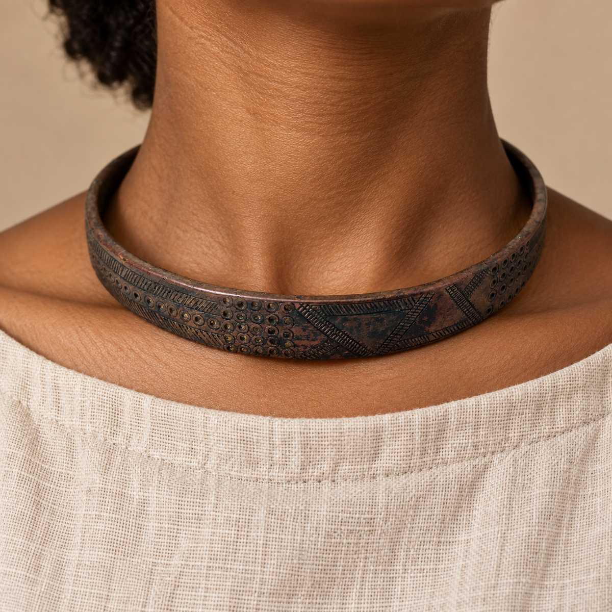 Early 20th-Century Oromo Copper Collar Necklace