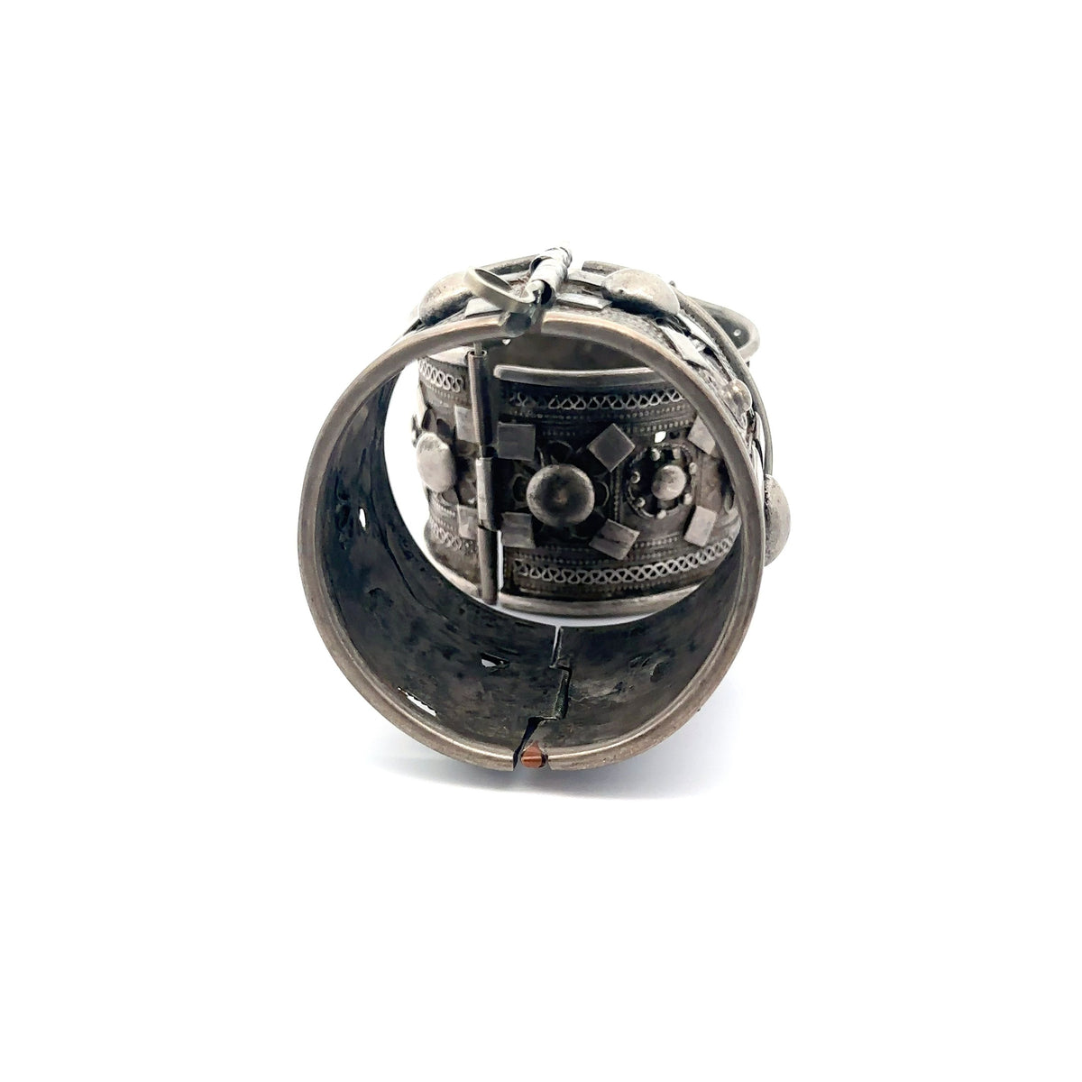 Ethiopian Antique Silver Bracelet w Pin – back view