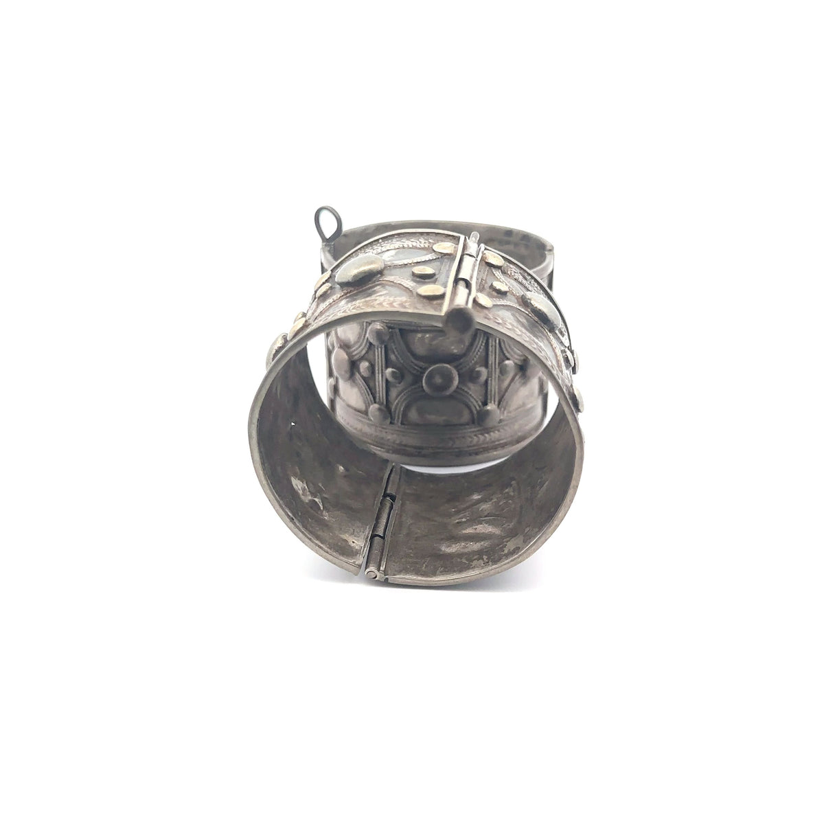 Ethiopian Antique Silver Bracelet w Pin – back view