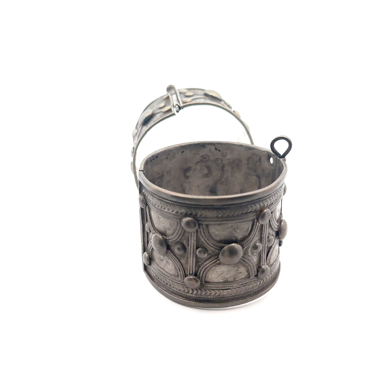 Ethiopian Antique Silver Bracelet w Pin – detail view