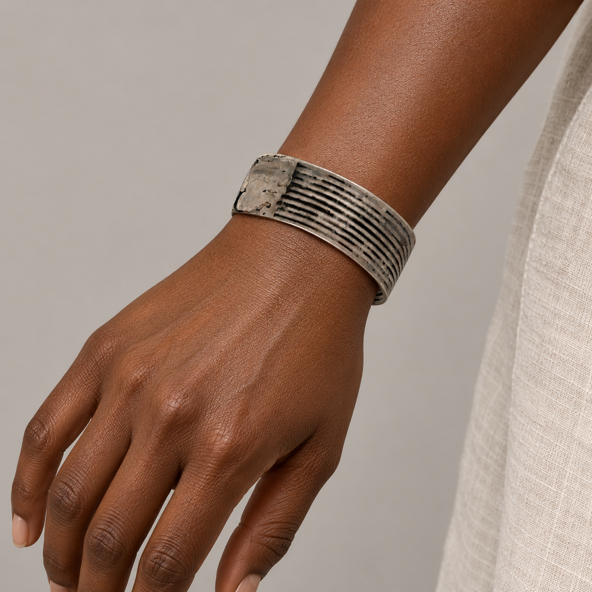 Antique Ethiopian Silver-Mixed Metal Cuff Bracelet