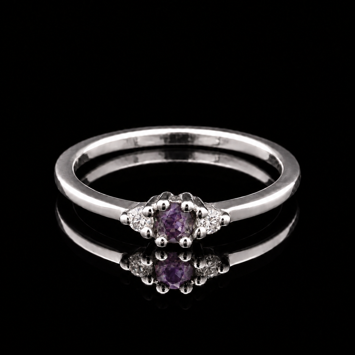 0.12ct Alexandrite, Oval set in 18KW Gold with 2mm Round Diamonds VS F+, Size 6.5 Ring – main view