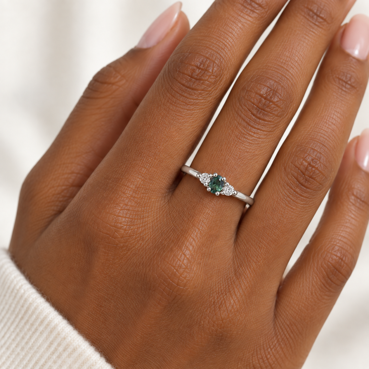 Natural Alexandrite and Diamond Ring in 18K White Gold