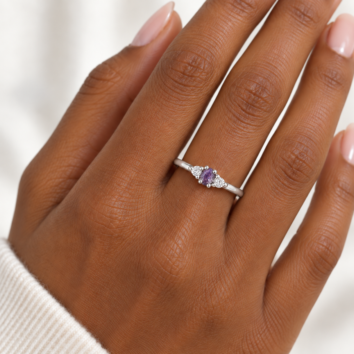 Natural Alexandrite and Diamond Ring in 18K White Gold