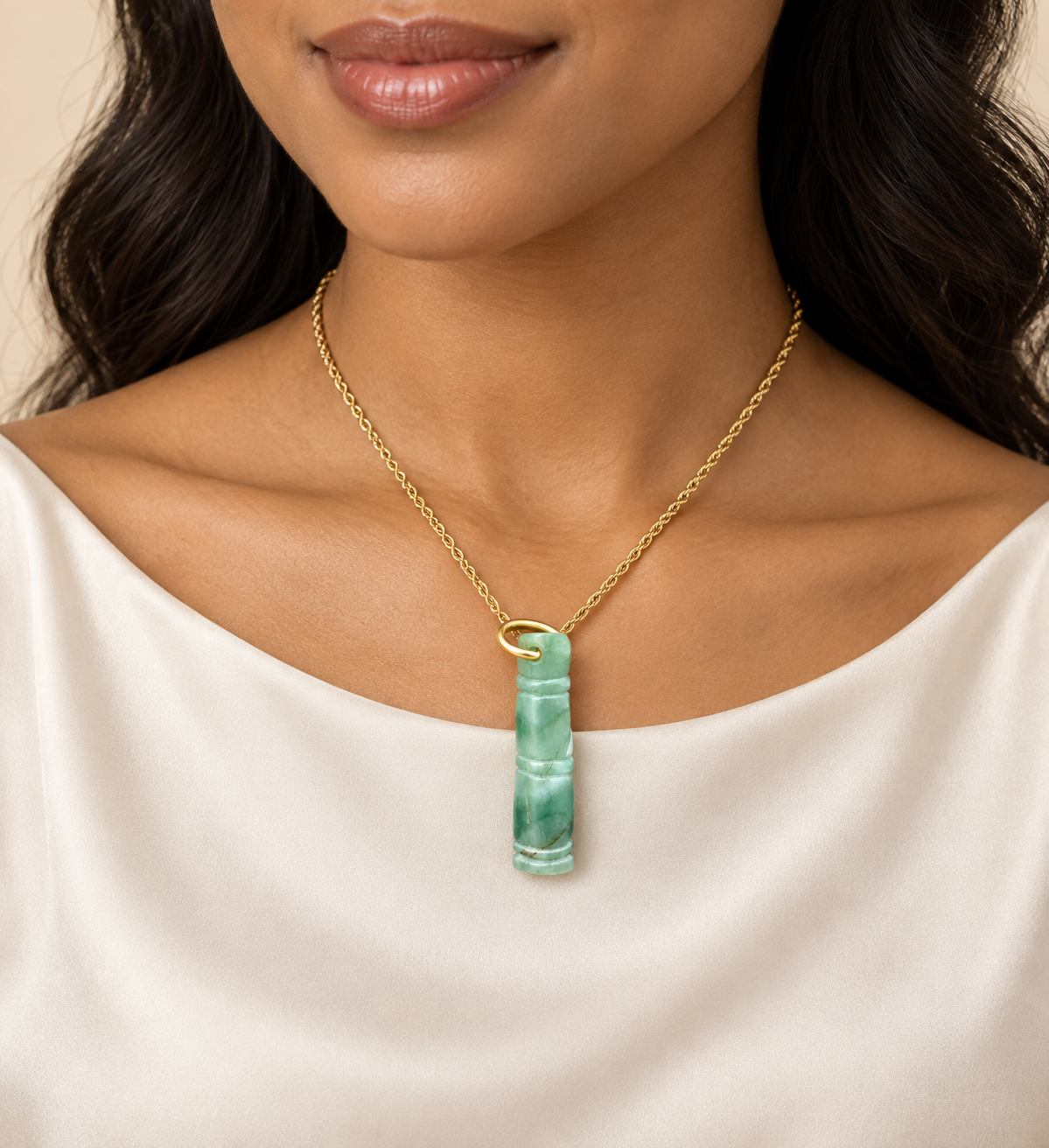 Natural Jadeite Pendant in 18K Yellow Gold