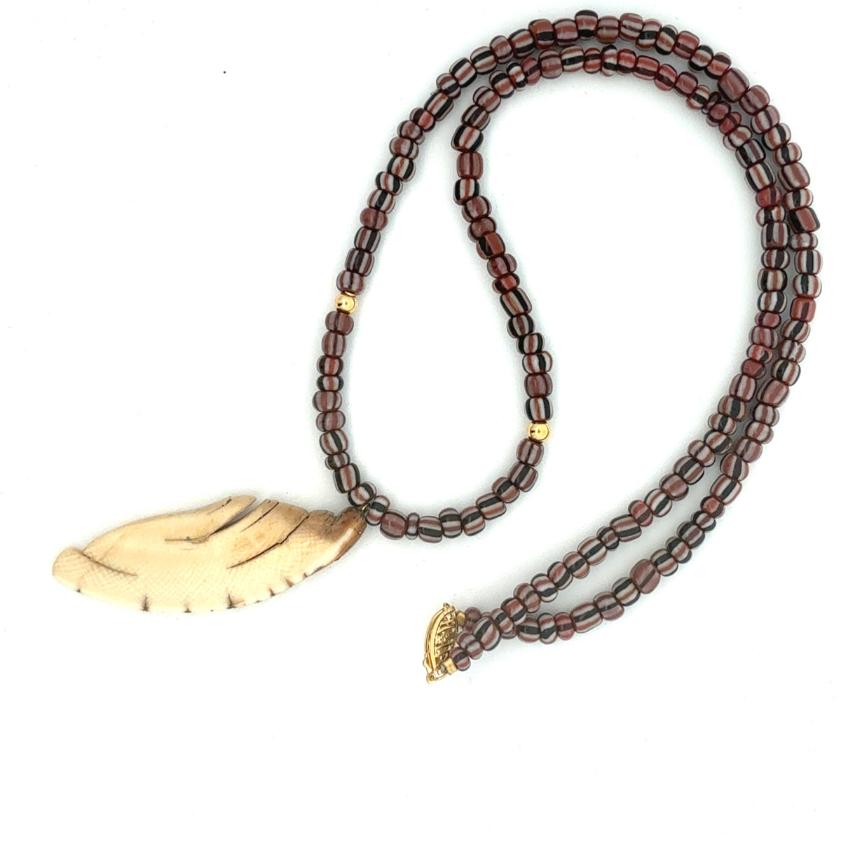 Venetian Trade Beads with Woolly Mammoth Ivory Pendant with 18KY Gold Pearl Clasp – main view