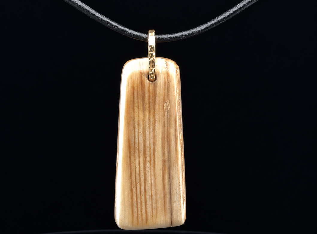 Fossil Woolly Mammoth Ivory Pendant in 18K Yellow Gold
