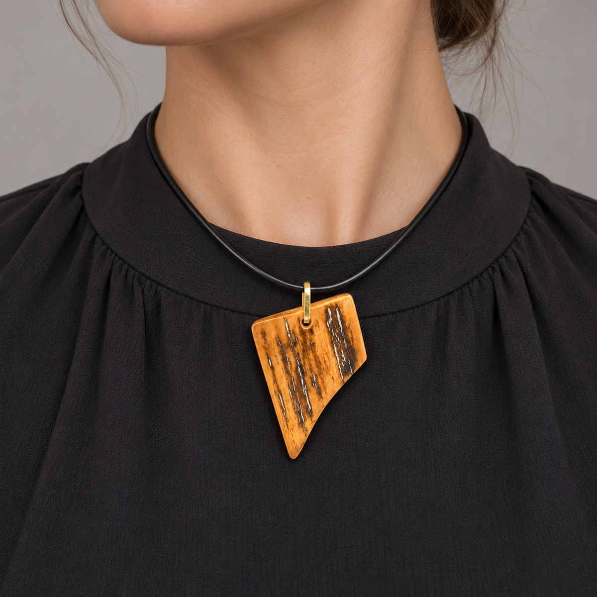 Fossil Woolly Mammoth Ivory Pendant in 18K Yellow Gold