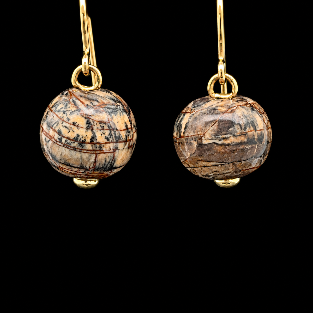 18KY Gold, 14mm Asian Woolly Mammoth Bead Pair of Earrings – front view