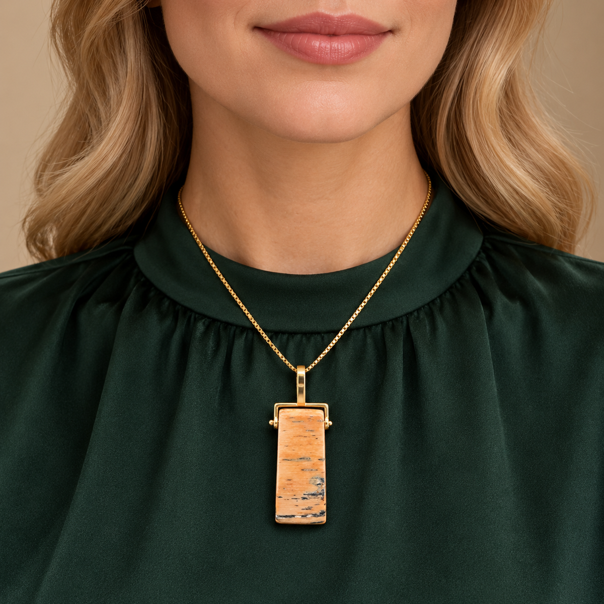 Fossil Woolly Mammoth Ivory Pendant in 18K Yellow Gold