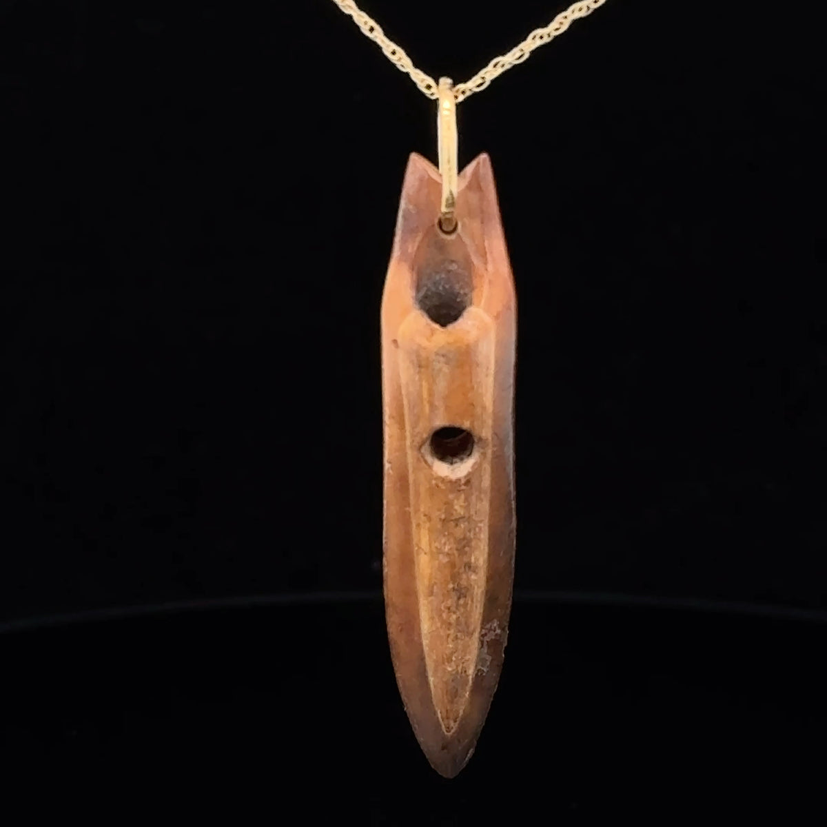 18KY Inuit Harpoon Tip Necklace, Fossil Walrus Ivory with 18KY Gold 18" Rope Chain – front view