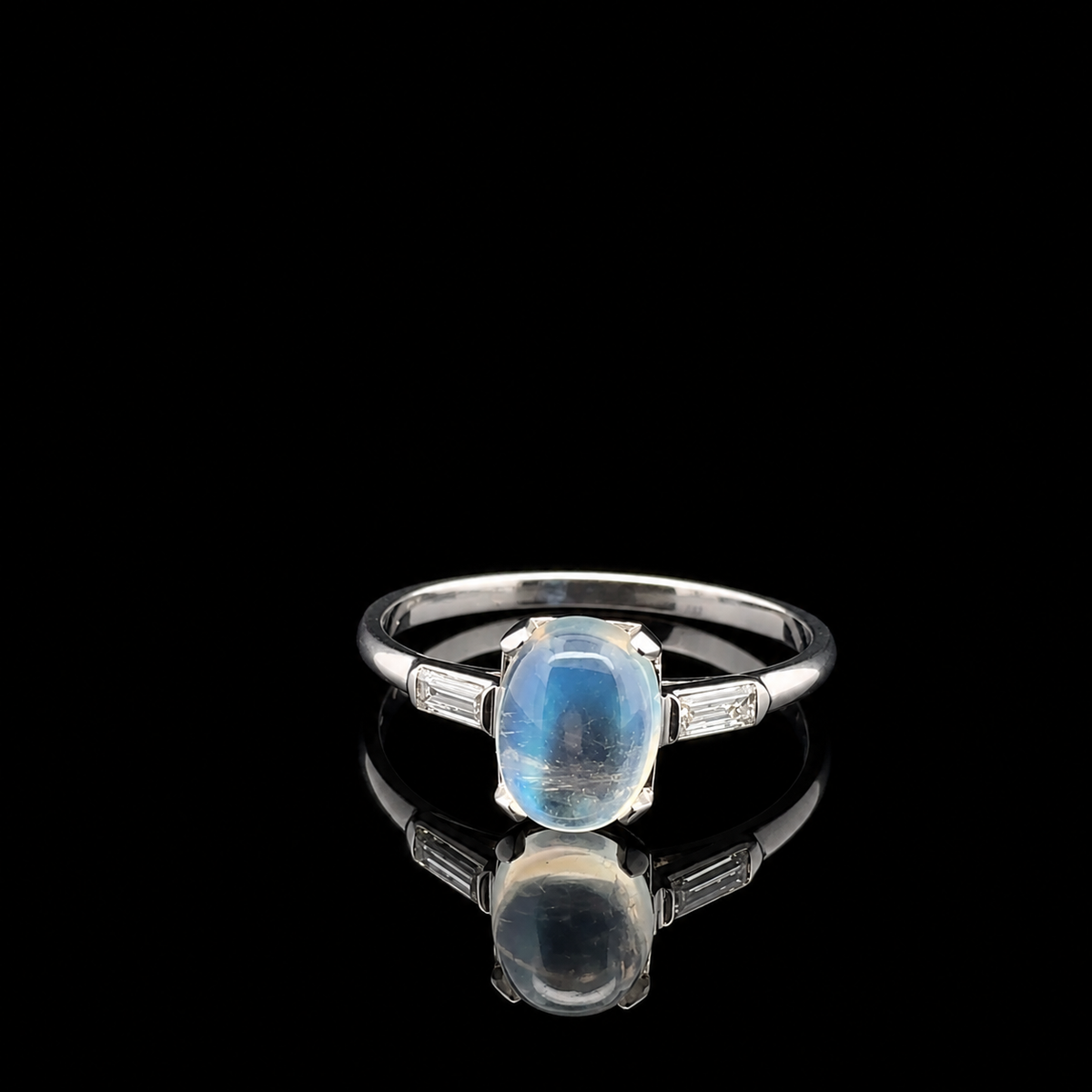 1.28ct Moonstone Ring Set in Vintage Platinum – main view