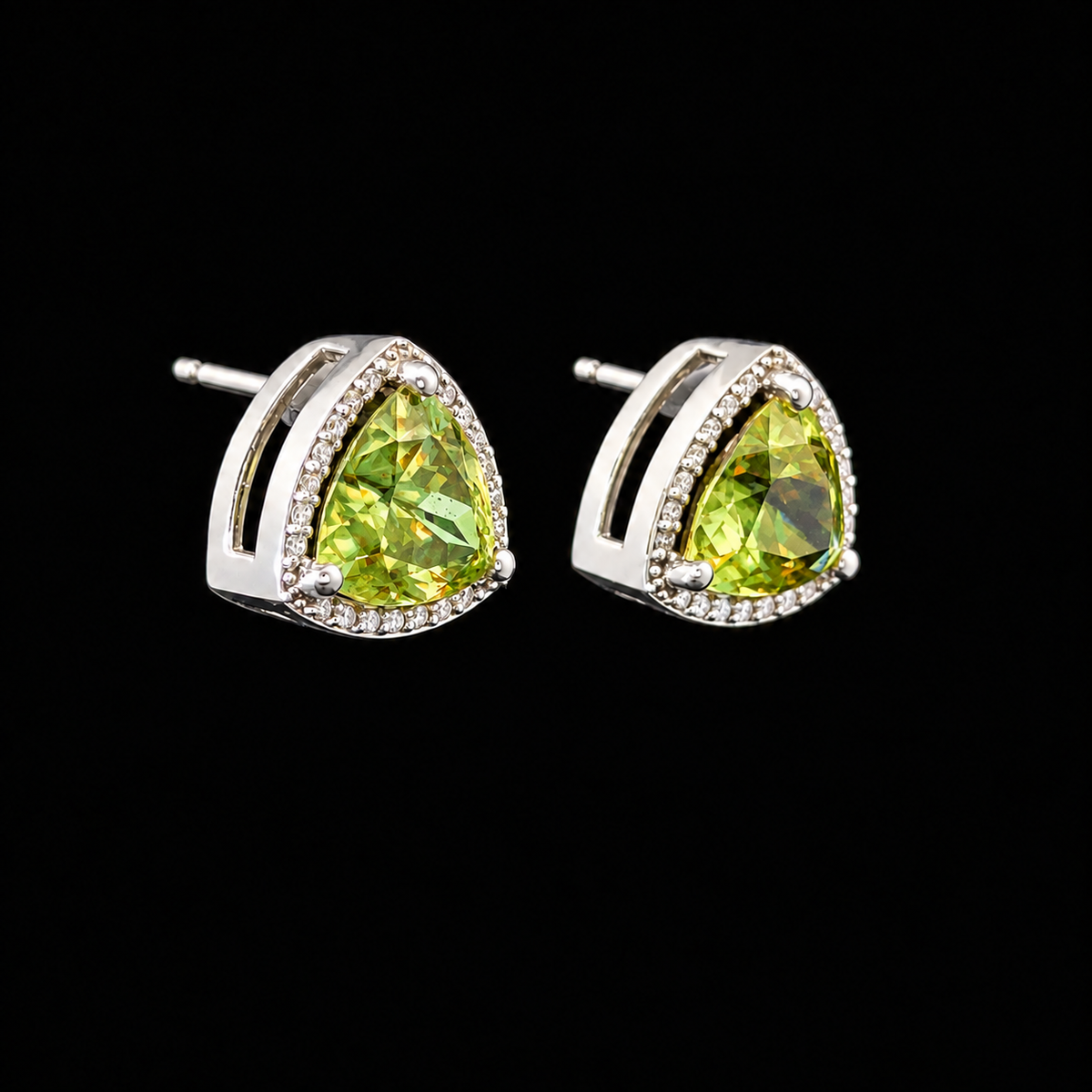 Natural Zimbabwean Sphene and Diamond Earrings in Platinum