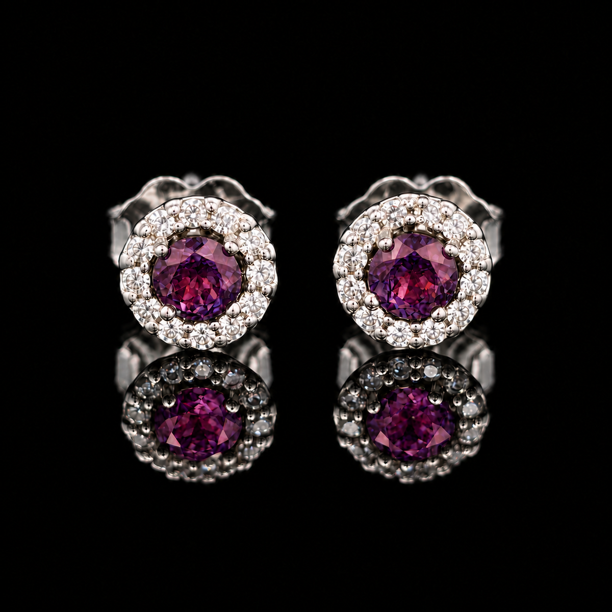 Natural Alexandrite and Diamond Earring Studs in 14K White Gold