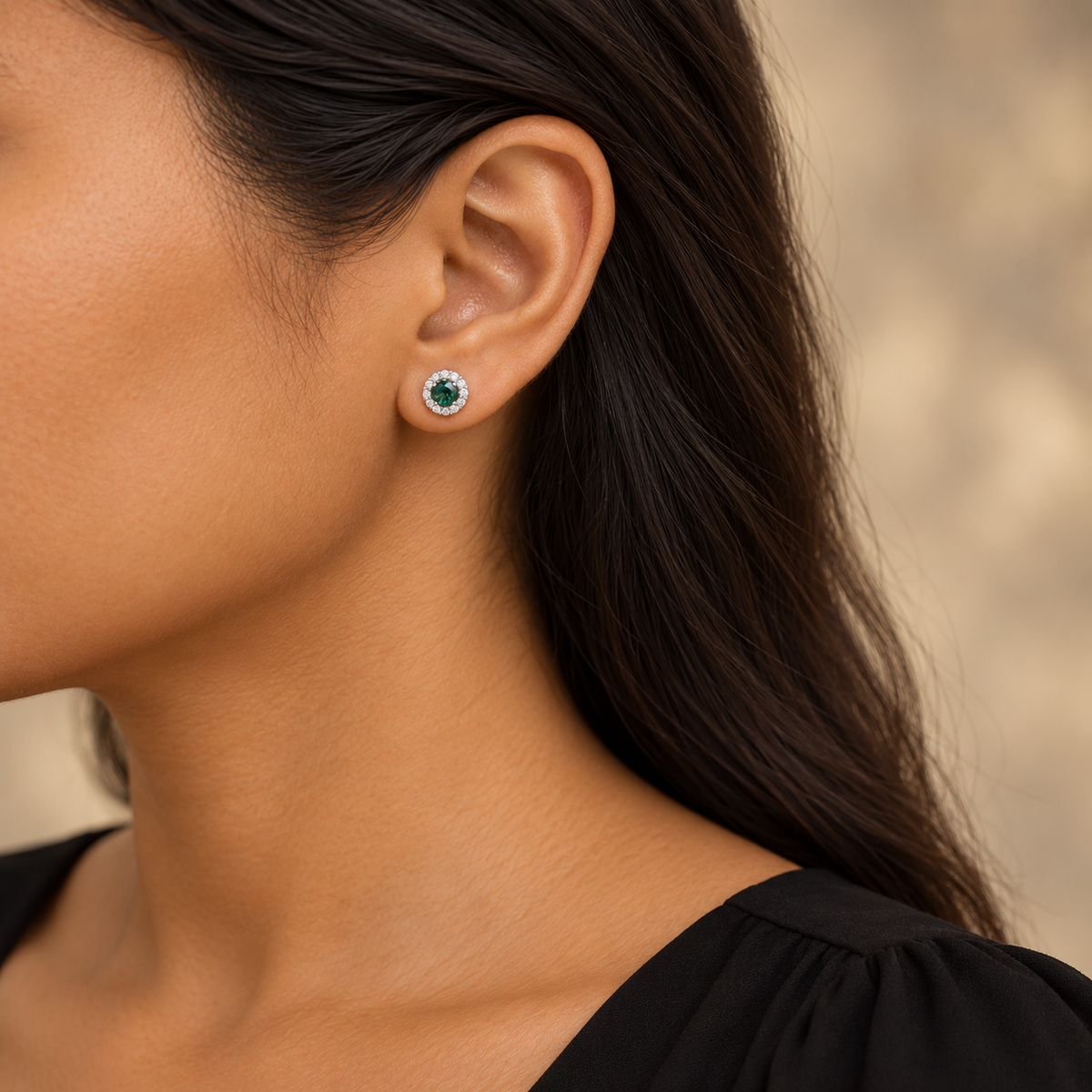 Natural Alexandrite and Diamond Earring Studs in 14K White Gold