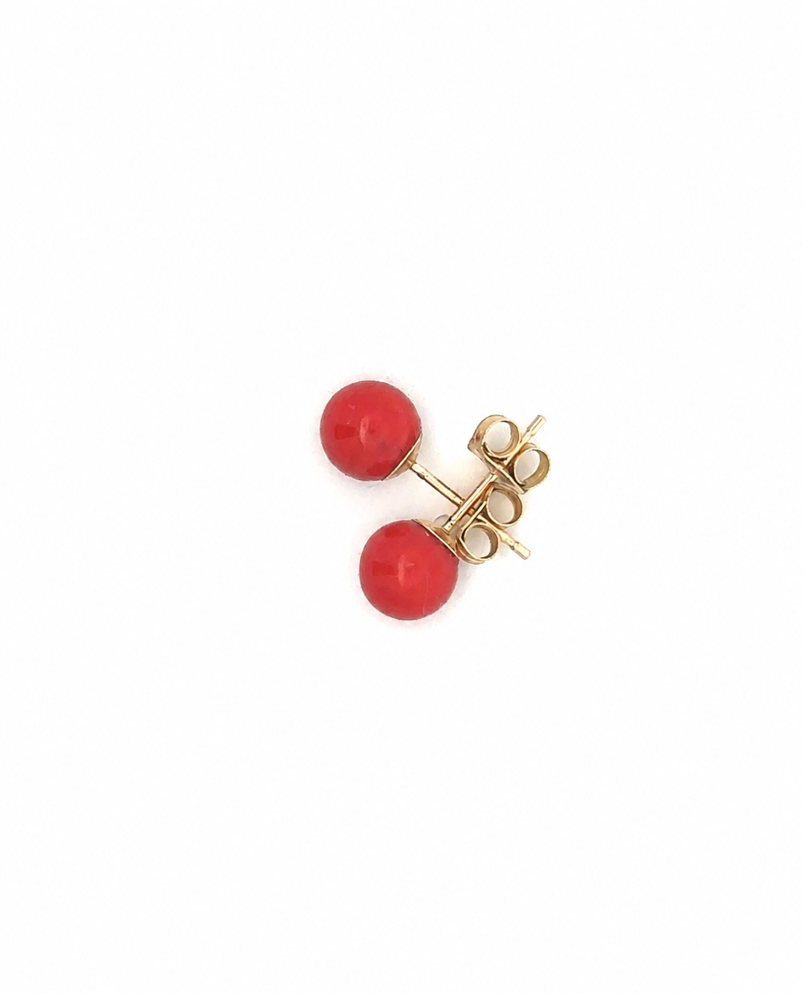 14KY Gold, 3.41cttw, 6mm Italian Red Coral Ball Studs – main view