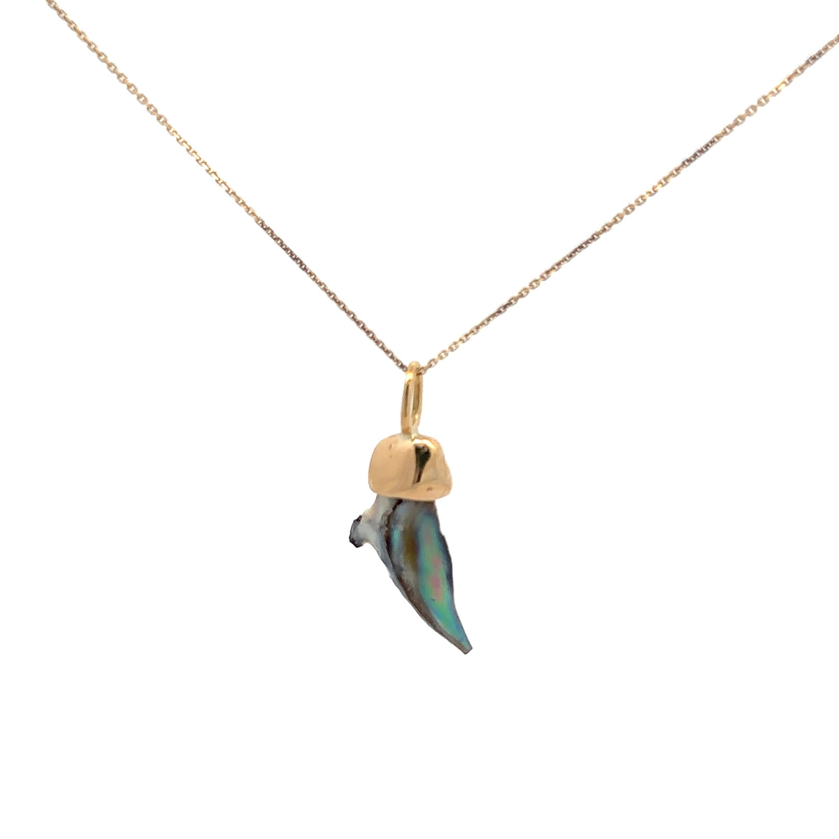 14KY Gold, 2.63ct Abalone Pearl Bail cap with 14KY Gold 18-inch-long chain Necklace – back view