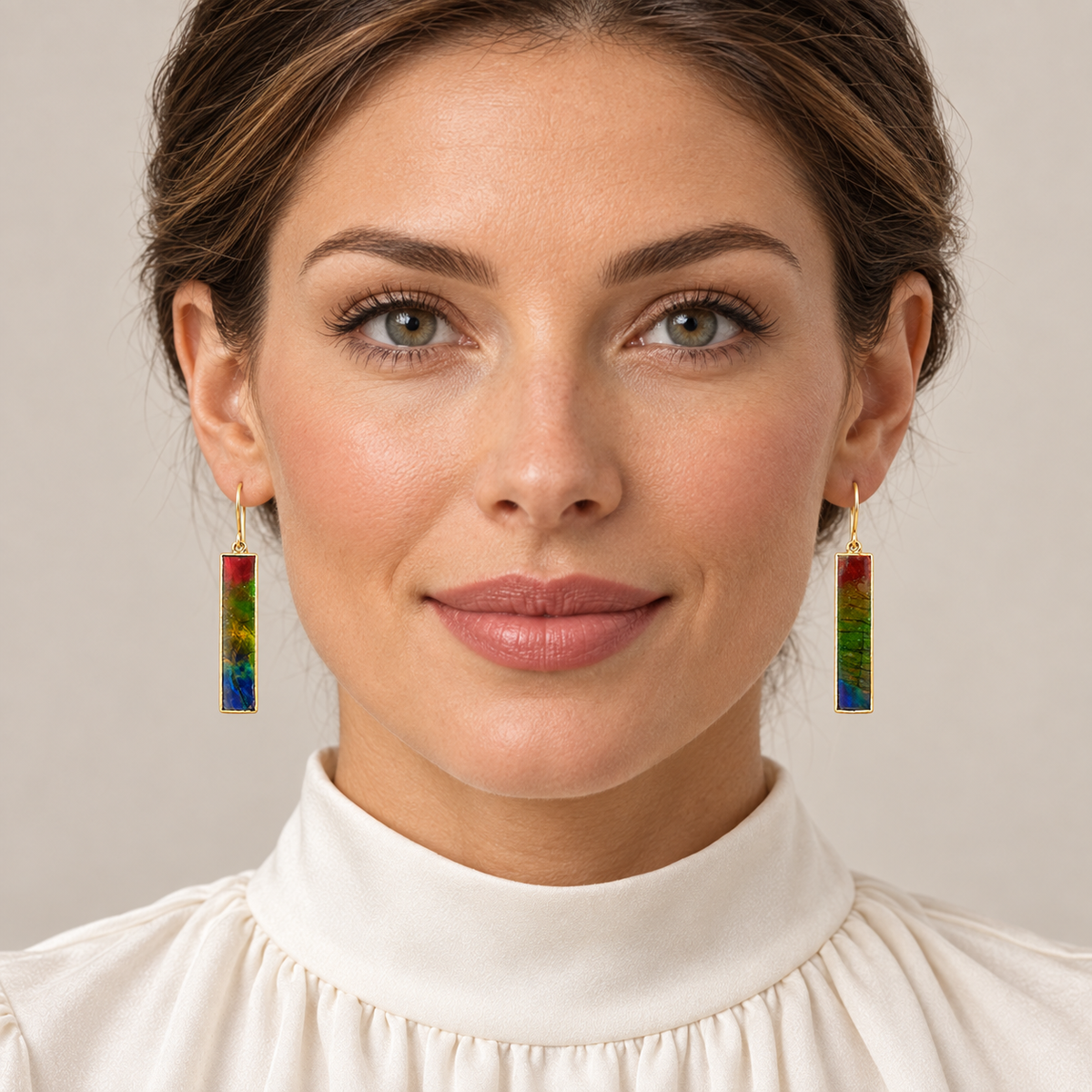 Natural Ammolite Drop Earrings in 18K Yellow Gold