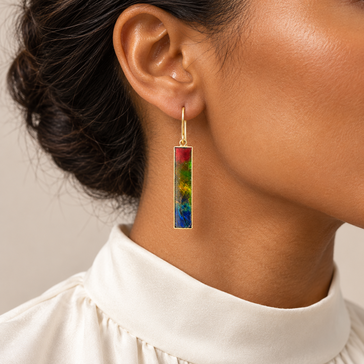 Natural Ammolite Drop Earrings in 18K Yellow Gold