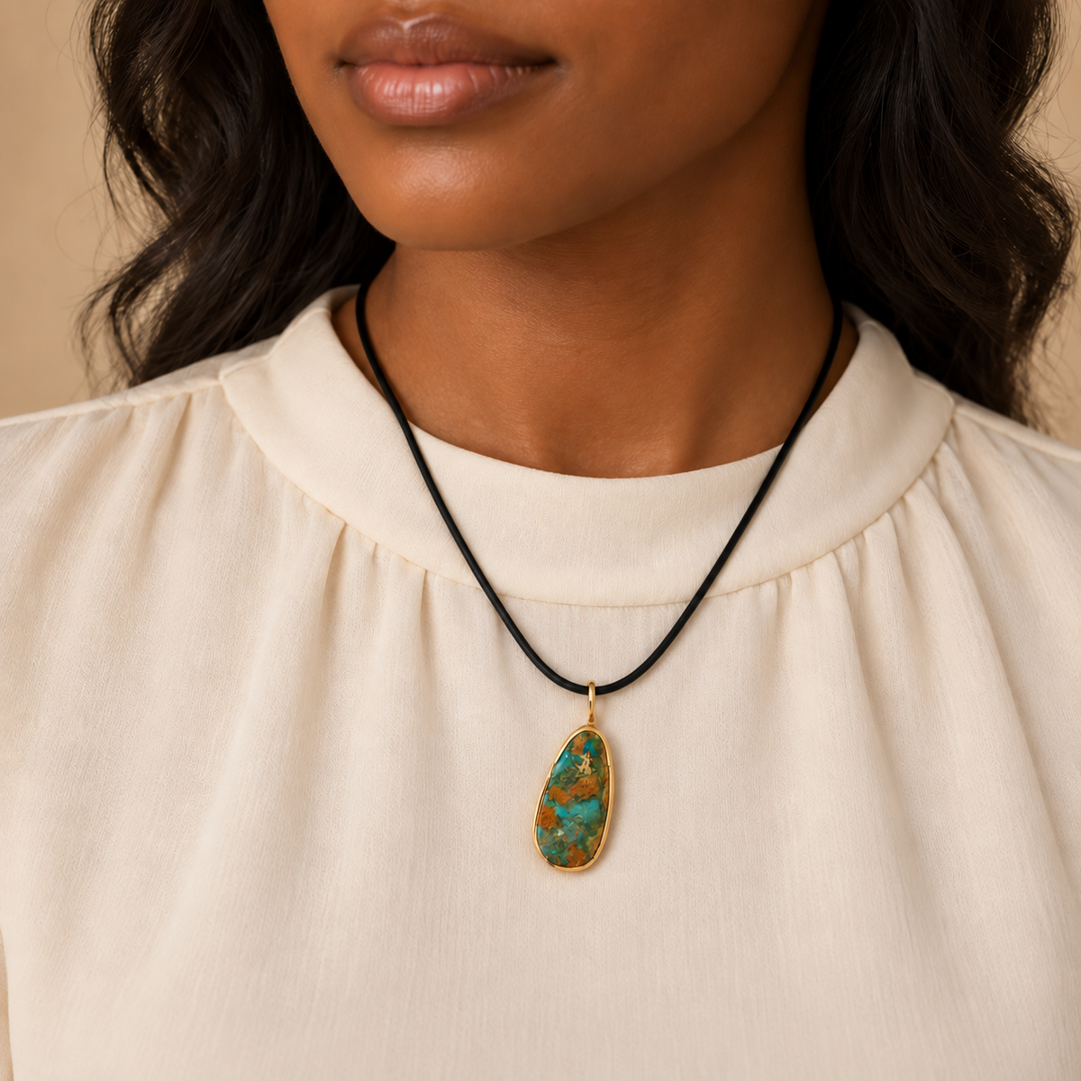 Natural Persian Turquoise Pendant in 18K Yellow Gold